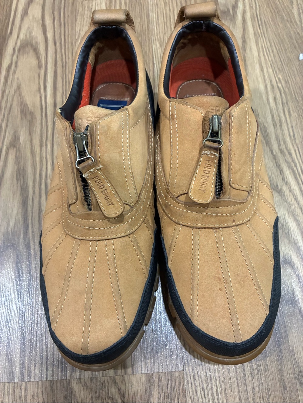 Polo by Ralph Lauren Tan Zip-Front Slip-On Loafers Size 11.5D.  Vintage